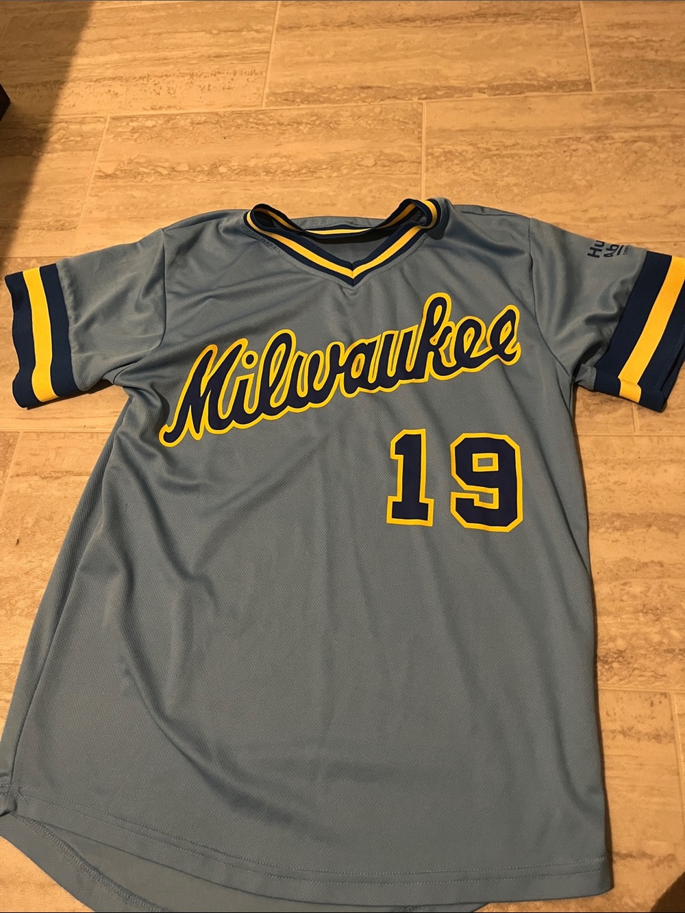 Adult Light Blue & Yellow Milwaukee Baseball Jersey Tee